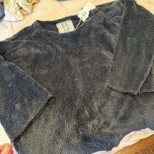 Johnny Was Plush Faux-Fur Charcoal Gray Pullover Sweater